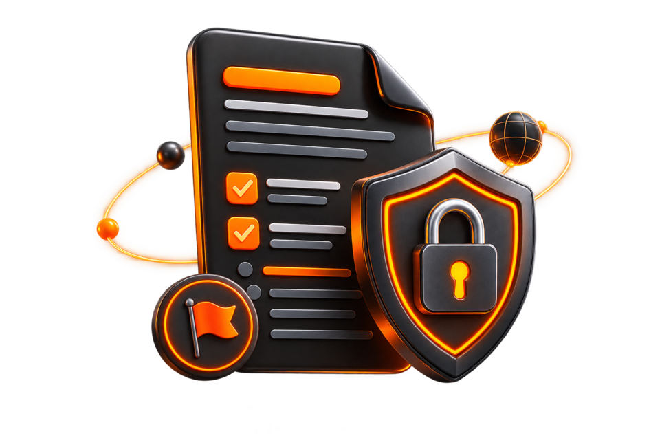 Refund policy document and secure shield illustration